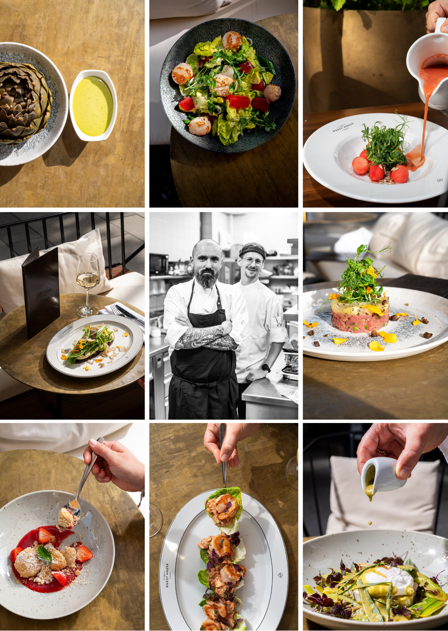 Collage kulinarischen Elementen aus der Brasserie.